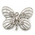 White Enamel Clear Crystal 'Butterfly' Brooch In Rhodium Plating - 47mm Width - view 2
