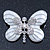 White Enamel Clear Crystal 'Butterfly' Brooch In Rhodium Plating - 47mm Width