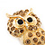 Cute Citrine Diamante 'Owl On The Branch' Brooch In Bright Gold Tone Metal - 45mm Length - view 3