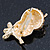 Cute Citrine Diamante 'Owl On The Branch' Brooch In Bright Gold Tone Metal - 45mm Length - view 6
