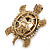 Stunning AB/ Champagne Swarovski Crystal 'Turtle' Brooch In Gold Plating - 62mm Length
