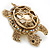 Stunning AB/ Champagne Swarovski Crystal 'Turtle' Brooch In Gold Plating - 62mm Length - view 6
