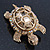 Stunning AB/ Champagne Swarovski Crystal 'Turtle' Brooch In Gold Plating - 62mm Length - view 2