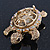 Stunning AB/ Champagne Swarovski Crystal 'Turtle' Brooch In Gold Plating - 62mm Length - view 10