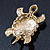 Stunning AB/ Champagne Swarovski Crystal 'Turtle' Brooch In Gold Plating - 62mm Length - view 3