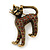 Adorable Diamante 'Cat' Brooch In Burn Gold Metal - 4cm Length - view 2