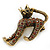 Adorable Diamante 'Cat' Brooch In Burn Gold Metal - 4cm Length - view 4