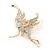 Gold Plated Pave Set Clear Crystal 'Fairy' Brooch - 50mm Length - view 3