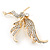 Gold Plated Pave Set Clear Crystal 'Fairy' Brooch - 50mm Length - view 5