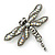 Large AB/ Hematite Swarovski Crystal 'Dragonfly' Brooch/ Pendant In Gun Metal - 80mm Width