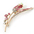 Gold Plated Pink/ Clear Crystal 'Rose' Brooch - 55mm Length - view 7