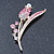 Gold Plated Pink/ Clear Crystal 'Rose' Brooch - 55mm Length - view 2