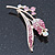 Gold Plated Pink/ Clear Crystal 'Rose' Brooch - 55mm Length - view 3