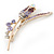 Gold Plated Purple/ Clear Crystal 'Rose' Brooch - 55mm Length - view 6
