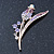 Gold Plated Purple/ Clear Crystal 'Rose' Brooch - 55mm Length - view 2