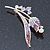 Gold Plated Purple/ Clear Crystal 'Rose' Brooch - 55mm Length - view 3