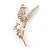 Gold Plated Clear Crystal 'Rose' Brooch - 55mm Length - view 3