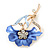 Violet Blue Enamel Diamante 'Flower' Brooch In Gold Plating - 55mm Length - view 2