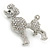 Small Rhodium Plated Pave Set Clear Crystal 'Poodle' Brooch - 37mm Across - view 7