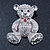 Rhodium Plated Crystal Teddy Bear With Bow&Heart Brooch - 45mm Across - view 2