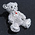 Rhodium Plated Crystal Teddy Bear With Bow&Heart Brooch - 45mm Across - view 3