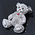 Rhodium Plated Crystal Teddy Bear With Bow&Heart Brooch - 45mm Across - view 7