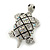 Small AB/ Clear Crystal 'Turtle' Brooch In Rhodium Plating - 40mm Across