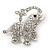 Small Rhodium Plated Pave Set 'Happy Elephant' Brooch - 37mm Across - view 2