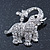 Small Rhodium Plated Pave Set 'Happy Elephant' Brooch - 37mm Across - view 3