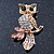 Cute Crystal 'Owl' Brooch In Gold Plating - 40mm Across - view 3