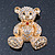 Gold Plated Crystal Teddy Bear With Bow&Heart Brooch - 45mm Across - view 2