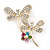 Double Diamante Butterfly Brooch In Gold Plating - 45mm Length