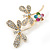 Double Diamante Butterfly Brooch In Gold Plating - 45mm Length - view 3