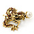 Classic Crystal Chinese Dragon Brooch With Simulated Pearl In Burn Gold Metal (Light Citrine/ Smokey Topaz Coloured) - 50mm Width - view 3