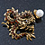 Classic Crystal Chinese Dragon Brooch With Simulated Pearl In Burn Gold Metal (Light Citrine/ Smokey Topaz Coloured) - 50mm Width - view 2