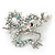 Classic Crystal Chinese Dragon Brooch With Simulated Pearl In Rhodium Plating (Clear/ AB) - 50mm Width