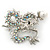 Classic Crystal Chinese Dragon Brooch With Simulated Pearl In Rhodium Plating (Clear/ AB) - 50mm Width - view 7