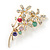Multicoloured Crystal Floral Brooch In Gold Plating - 60mm Length - view 9