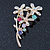 Multicoloured Crystal Floral Brooch In Gold Plating - 60mm Length - view 4