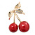 Red Bead 'Double Cherry' Diamante Brooch In Gold Plating - 40mm Width - view 8