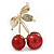 Red Bead 'Double Cherry' Diamante Brooch In Gold Plating - 40mm Width - view 7