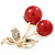 Red Bead 'Double Cherry' Diamante Brooch In Gold Plating - 40mm Width - view 6