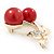 Red Bead 'Double Cherry' Diamante Brooch In Gold Plating - 40mm Width - view 2