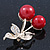 Red Bead 'Double Cherry' Diamante Brooch In Gold Plating - 40mm Width - view 4