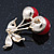 Red Bead 'Double Cherry' Diamante Brooch In Gold Plating - 40mm Width - view 5