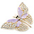 Dazzling Diamante/ Lavender Enamel Butterfly Brooch In Gold Plaiting - 70mm Width - view 8