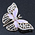 Dazzling Diamante/ Lavender Enamel Butterfly Brooch In Gold Plaiting - 70mm Width - view 4