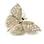 Dazzling Diamante /Light Grey Enamel Butterfly Brooch In Gold Plaiting - 70mm Width - view 2