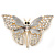 Dazzling Diamante /Light Grey Enamel Butterfly Brooch In Gold Plaiting - 70mm Width