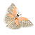 Dazzling Diamante /Pale Pink Enamel Butterfly Brooch In Gold Plaiting - 70mm Width - view 10